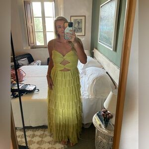 Gianni Bini Grace Metallic Plisse Sweetheart Neck Cut-Out Tiered Dress